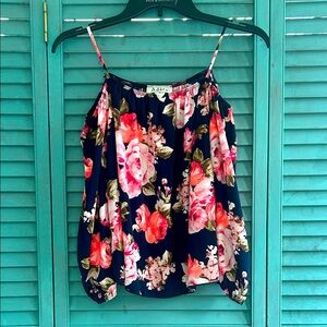 Adara Floral Camisole - Navy and Pink long sleeve cold shoulder